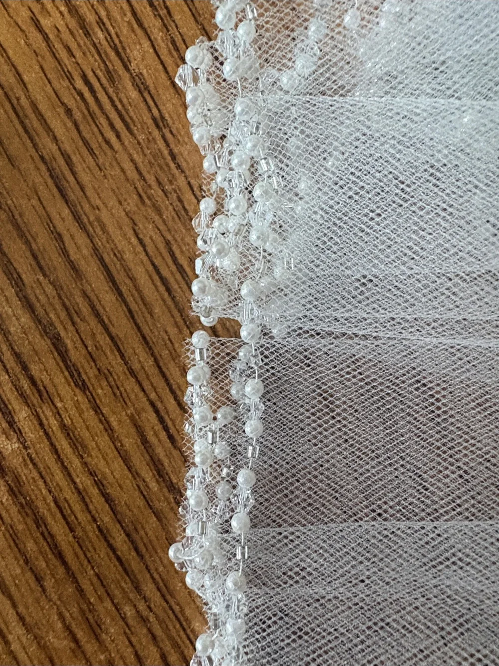 Classic Sheer Bridal Veil with Comb and Beaded edge- Ivory